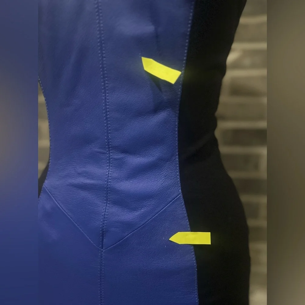 New Wilson Blue Leather and Black Lycra Dress. - Picture 10 of 14